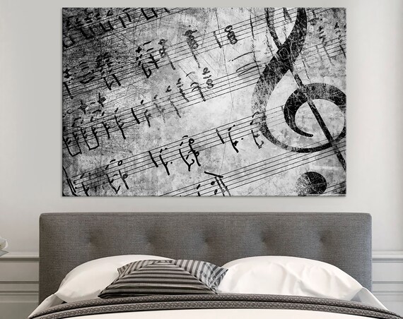 Vintage Treble Clef Black White Sheet Music Notes Wall Art Poster