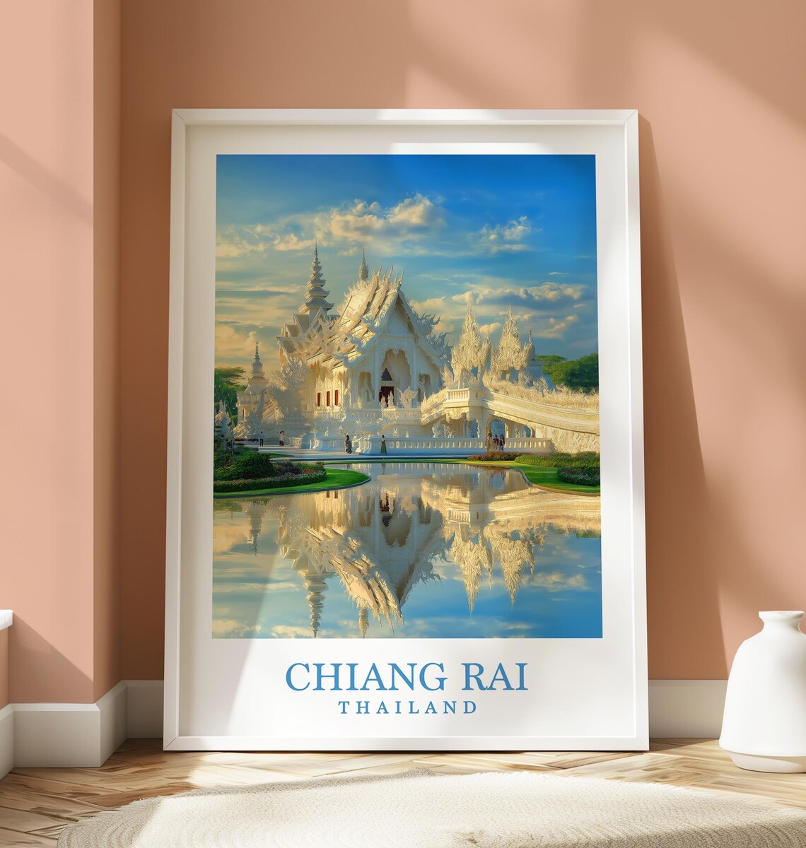 Chiang Rai White Temple Reflection Thailand Travel Poster Sacred Architecture
