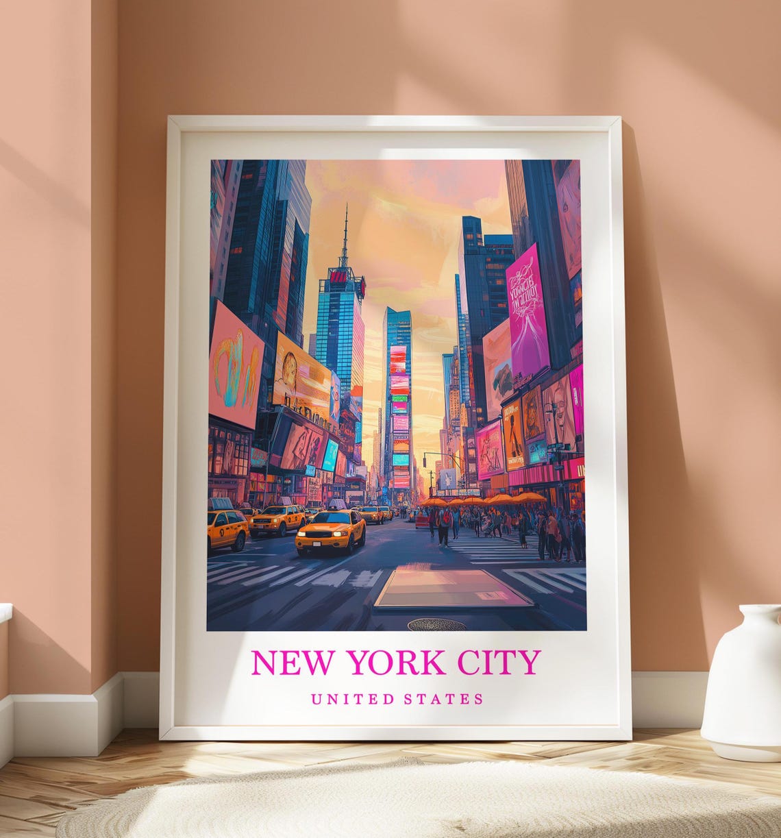 New York City Times Square Sunset Yellow Cab Taxis Travel Poster