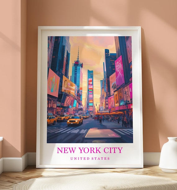 New York City Times Square Sunset Yellow Cab Taxis Travel Poster