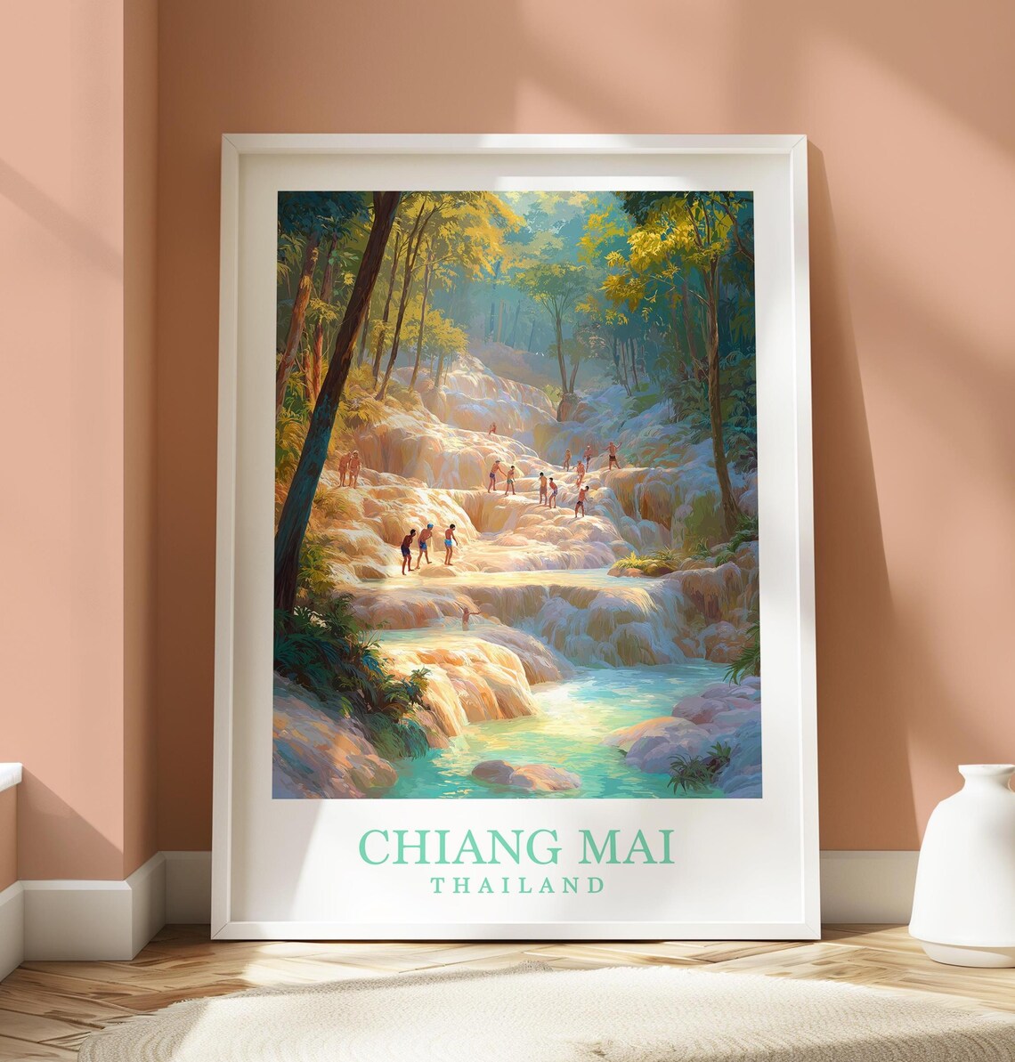 Chiang Mai Thailand Sticky Waterfalls Jungle Adventure Travel Poster