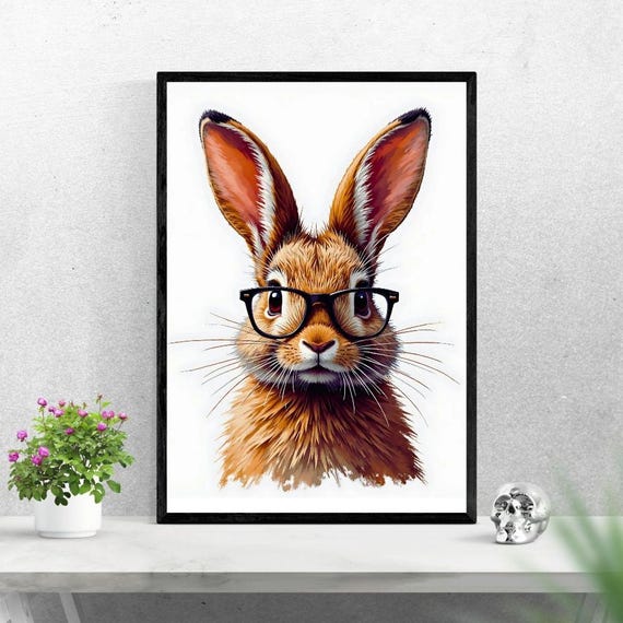 Stylish Rabbit Art Print Glasses Illustration For Home Decor