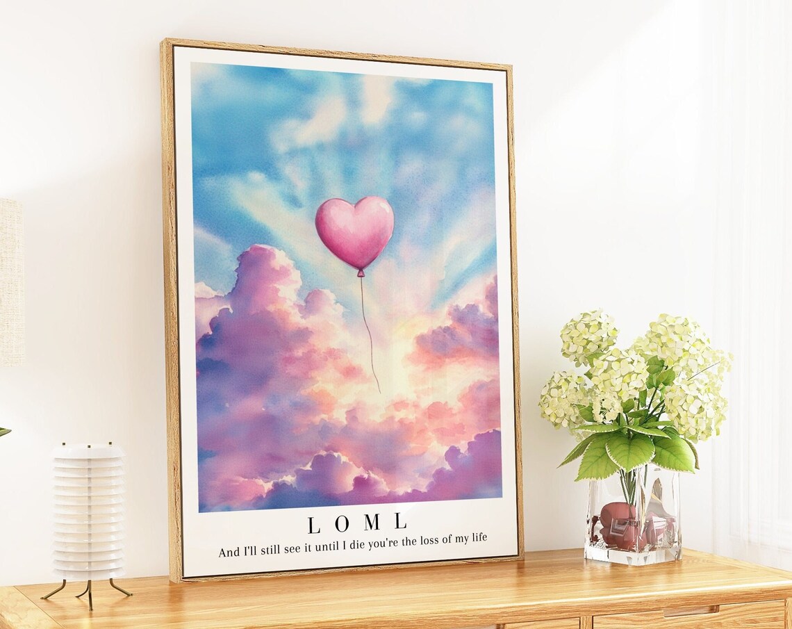 Loml Watercolor Illustration Print, Pink Balloon Art
