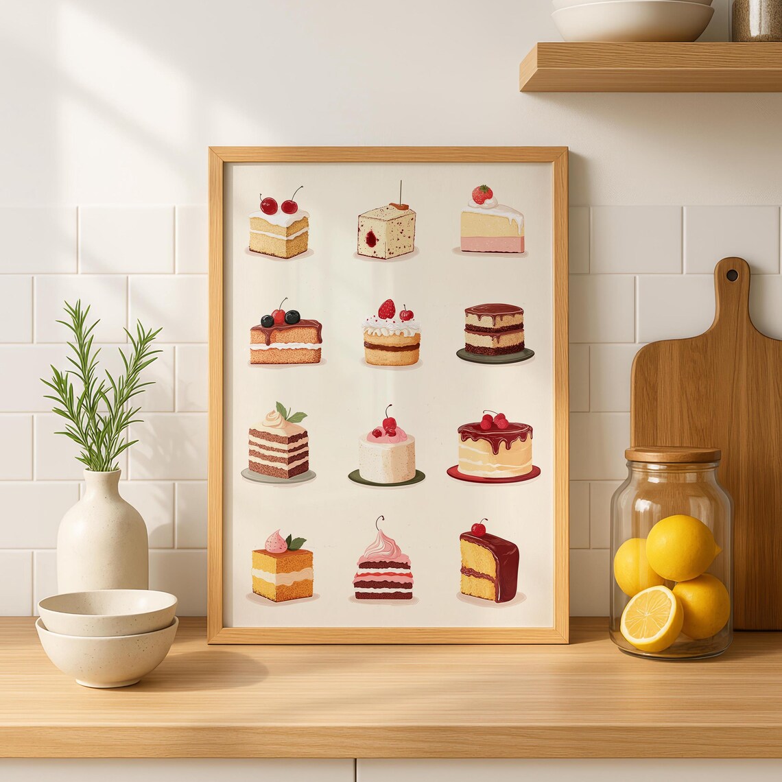 Retro Cake Art Print, Kitchen Dessert Poster