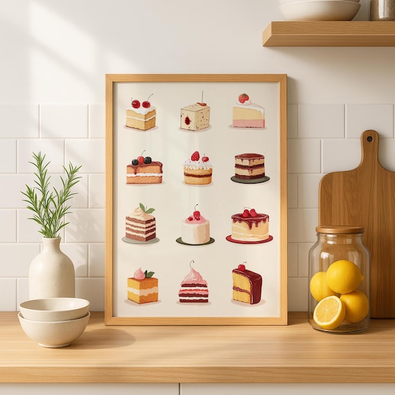 Retro Cake Art Print, Kitchen Dessert Poster