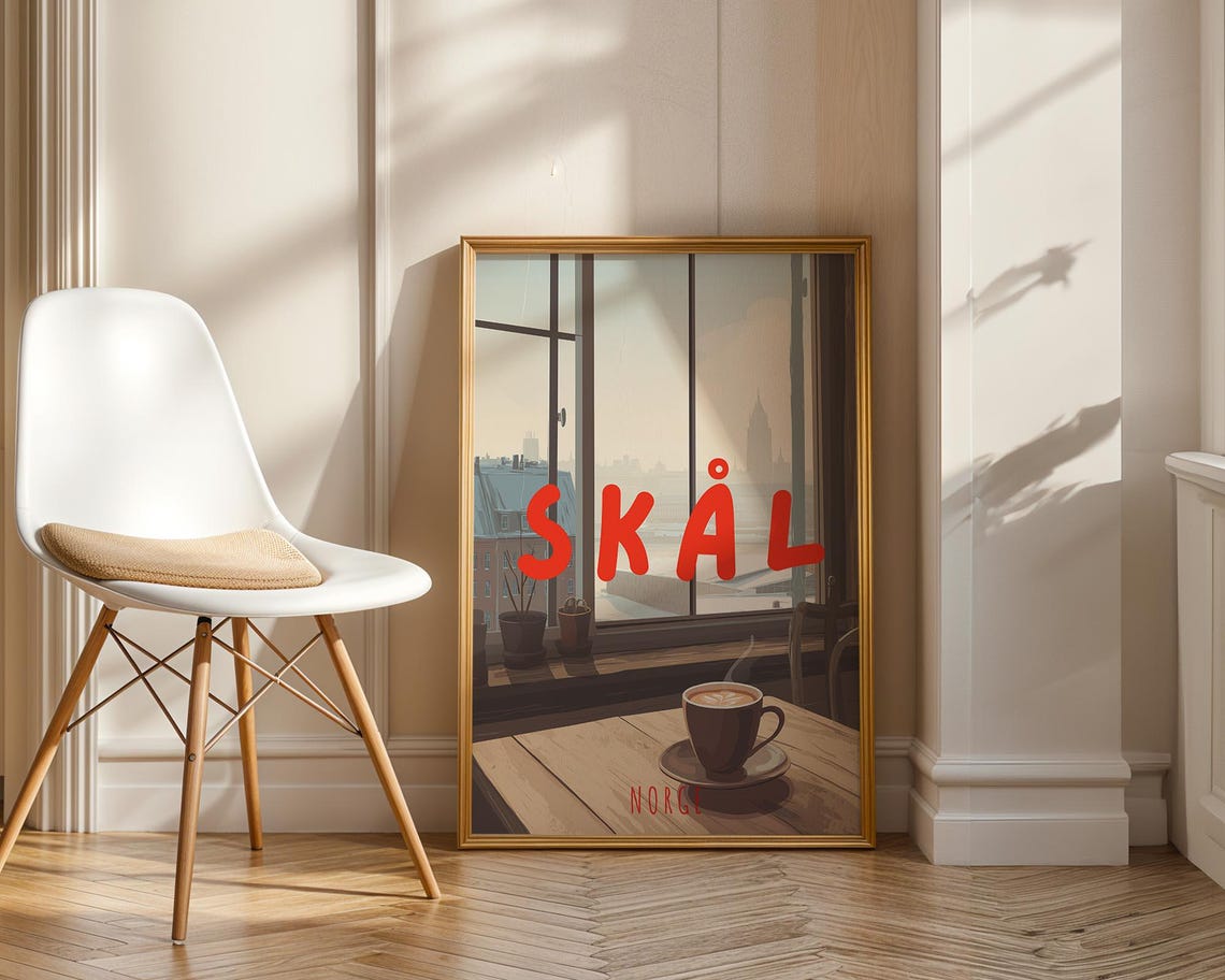 Skal Norway Coffee Cup by Window Scandinavian Morning Drink Poster