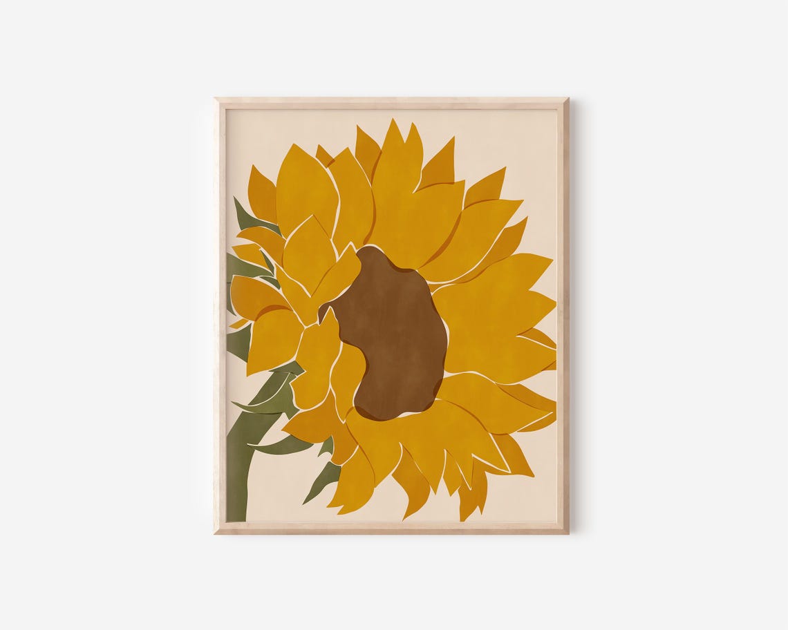 Gold Sunflower Profile Modern Botanical Illustration Wall Decor Poster