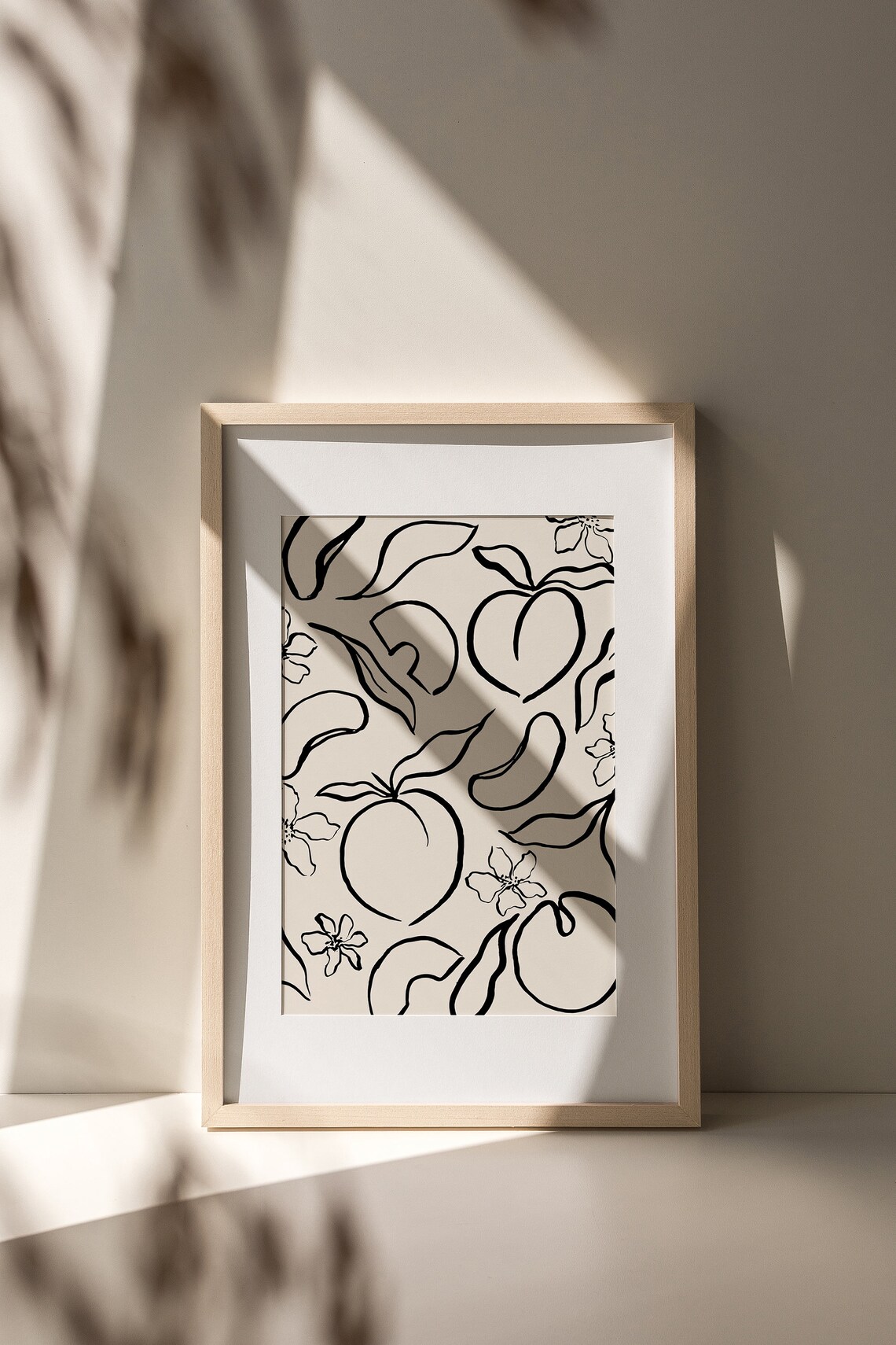 Peaches Botanical Ink Drawing, Mid-Century Art Print - Image 2