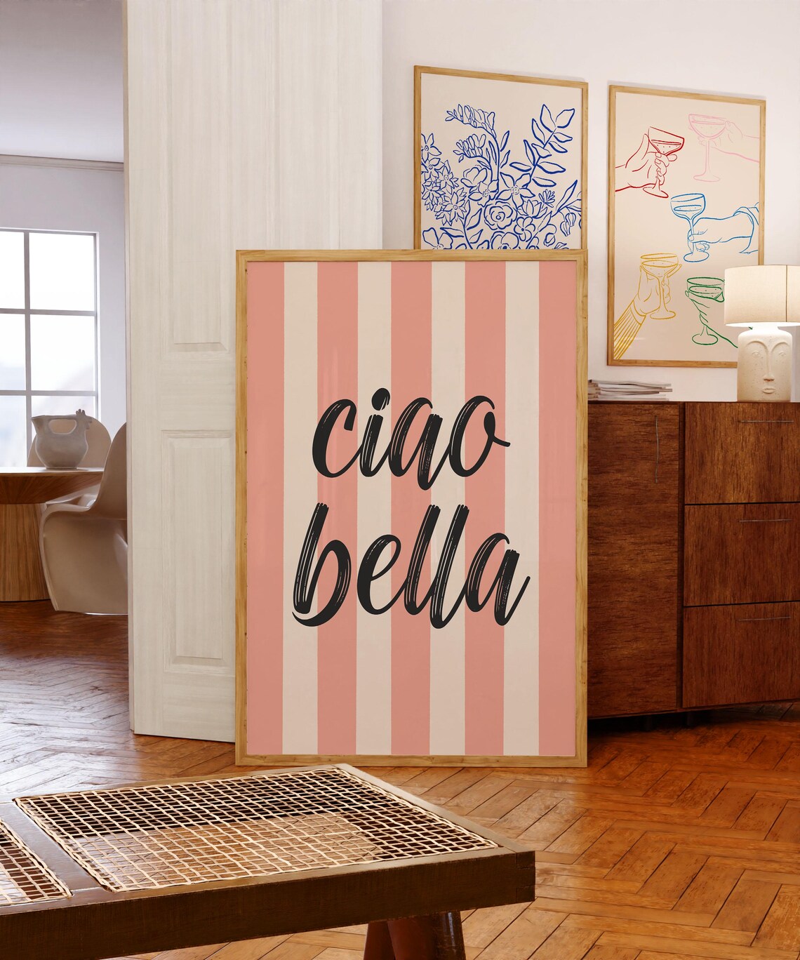 Ciao Bella Striped Typography Poster, Retro Print - Image 2
