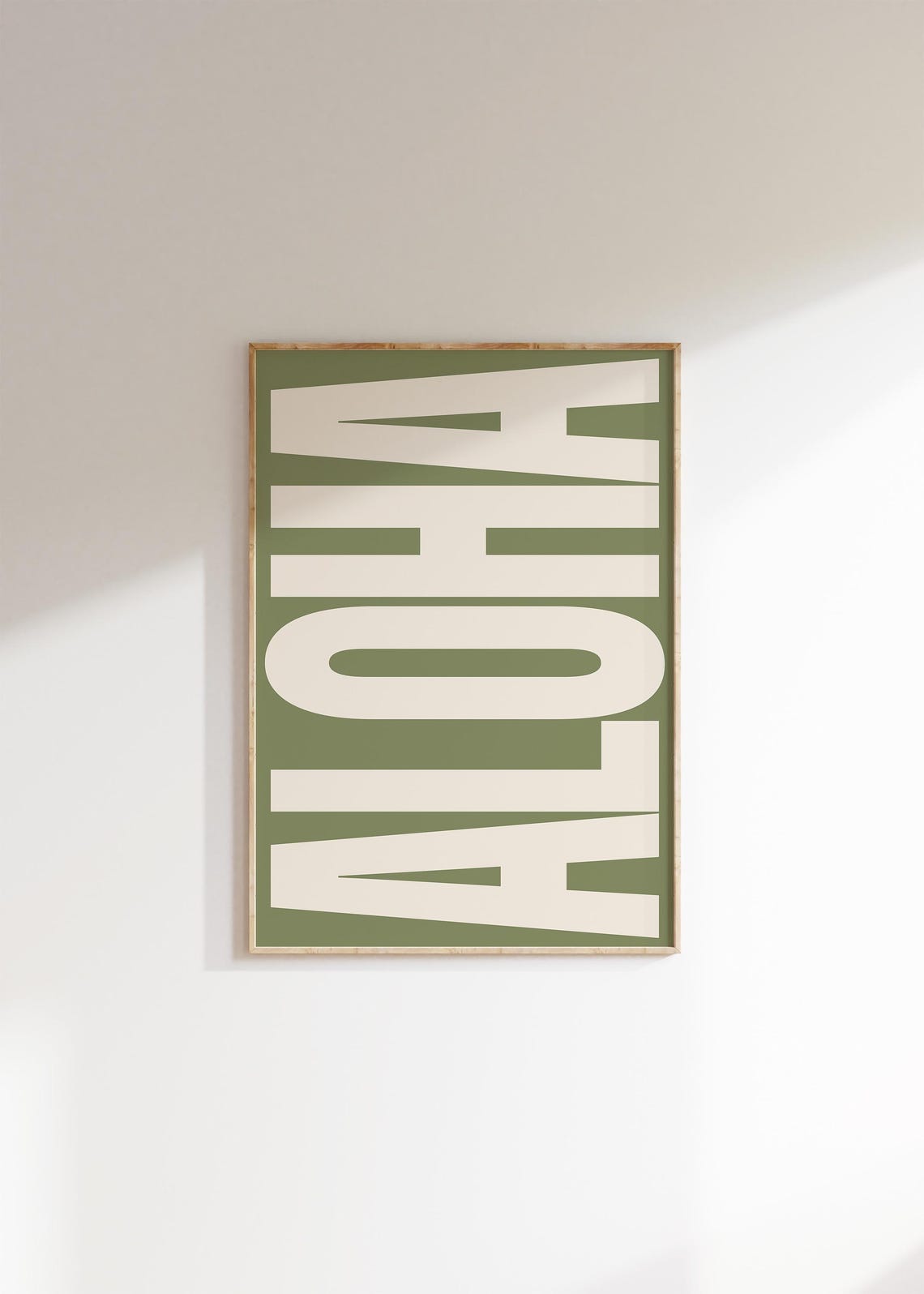 Aloha Sage Green Block Letters Cream Retro Island Typography Poster