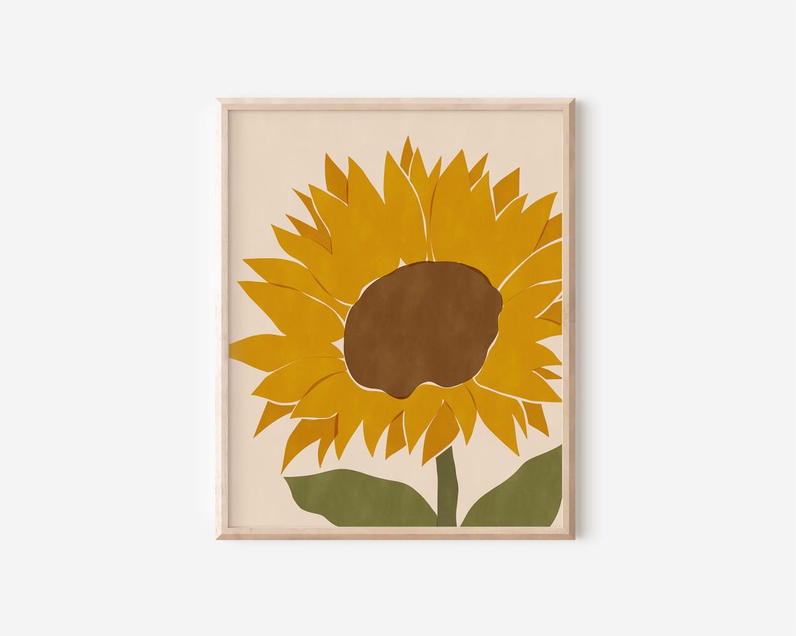 Gold Sunflower Modern Botanical Illustration Wall Decor Poster