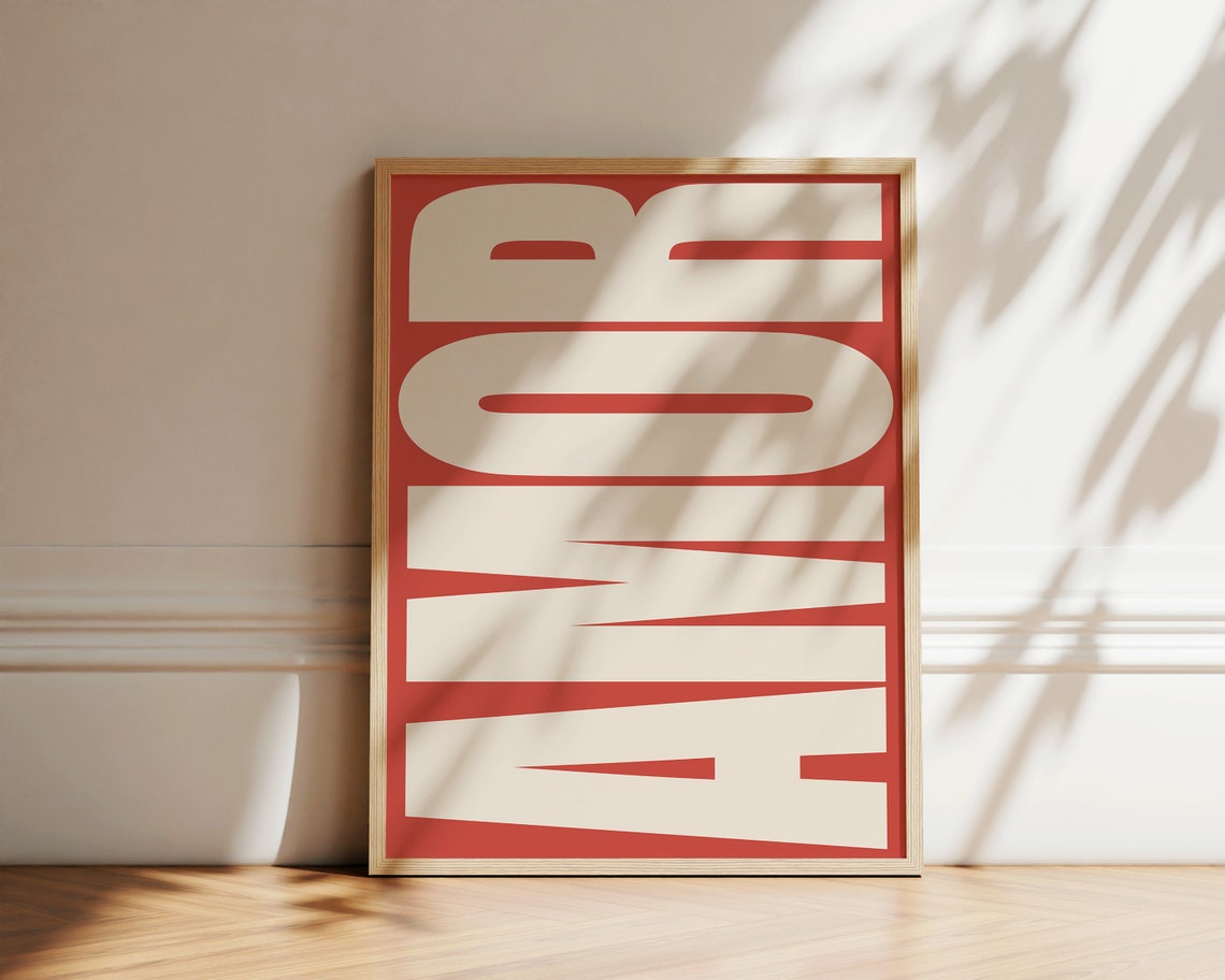 Amour Vertical Stacked Cream on Red Typography Wall Decor Poster