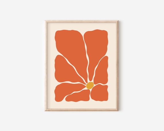 Retro Abstract Flower Art Print Groovy Flower Poster Matisse Inspired Print 70s Floral Artwork Trendy Retro Botanical Art