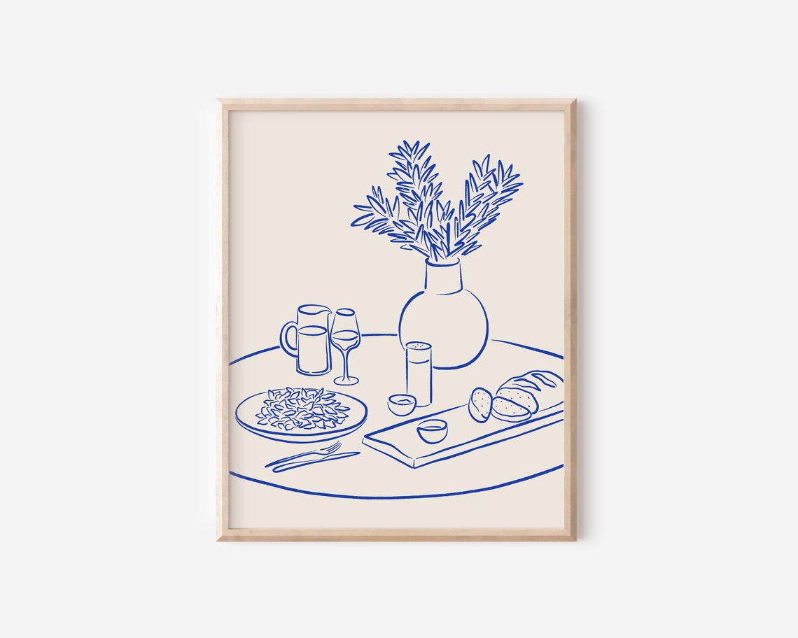 Table Setting Ink Drawing Restaurant Art Print Girl Dinner Line Art Illustration Kitchen Art Artwork Instant - Image 2
