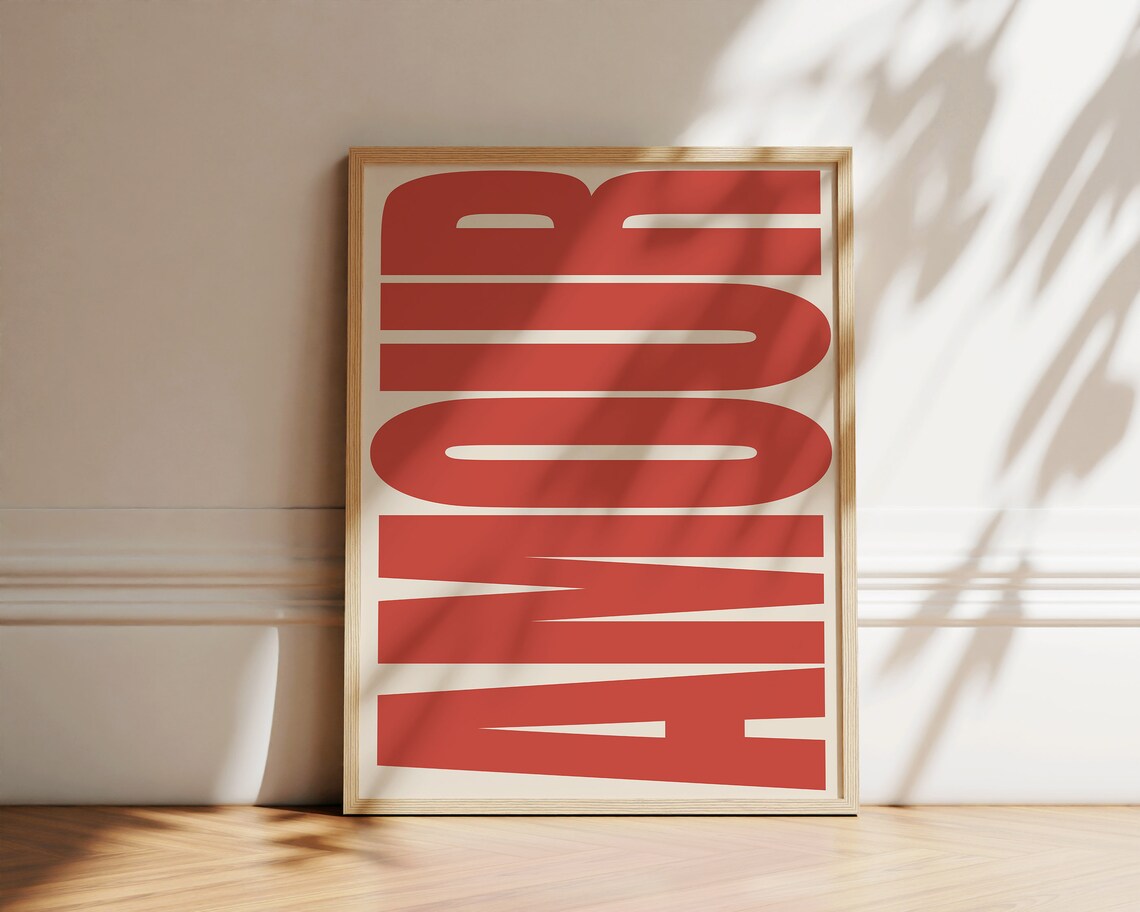 Amour Typography Poster, Retro French Love Print