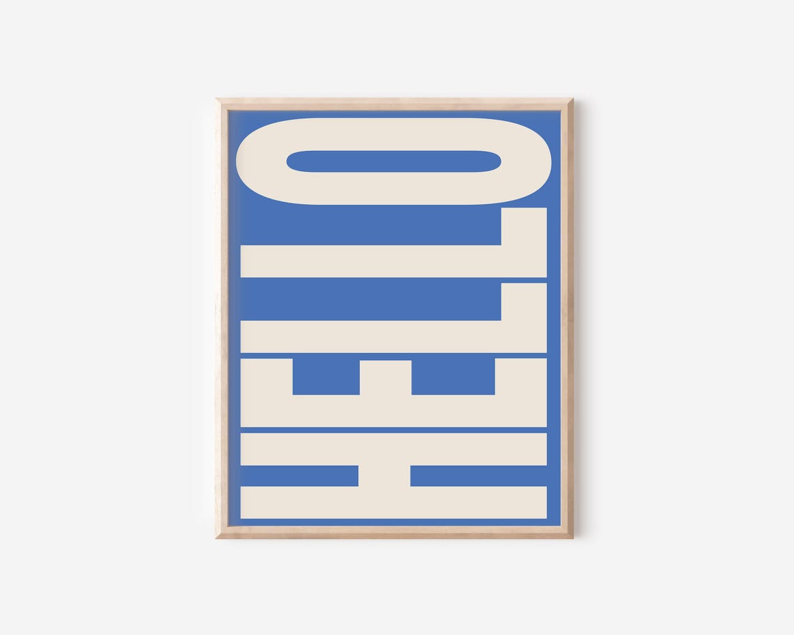 Hello Bold Retro Greeting Typography Cobalt Blue Wall Poster - Image 2