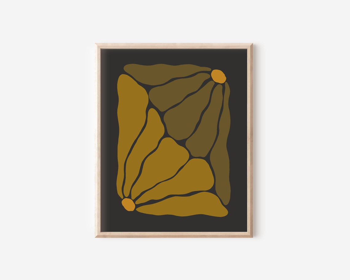 Natural Olive Botanical Abstract Warm Amber Dots Dark Poster - Image 2