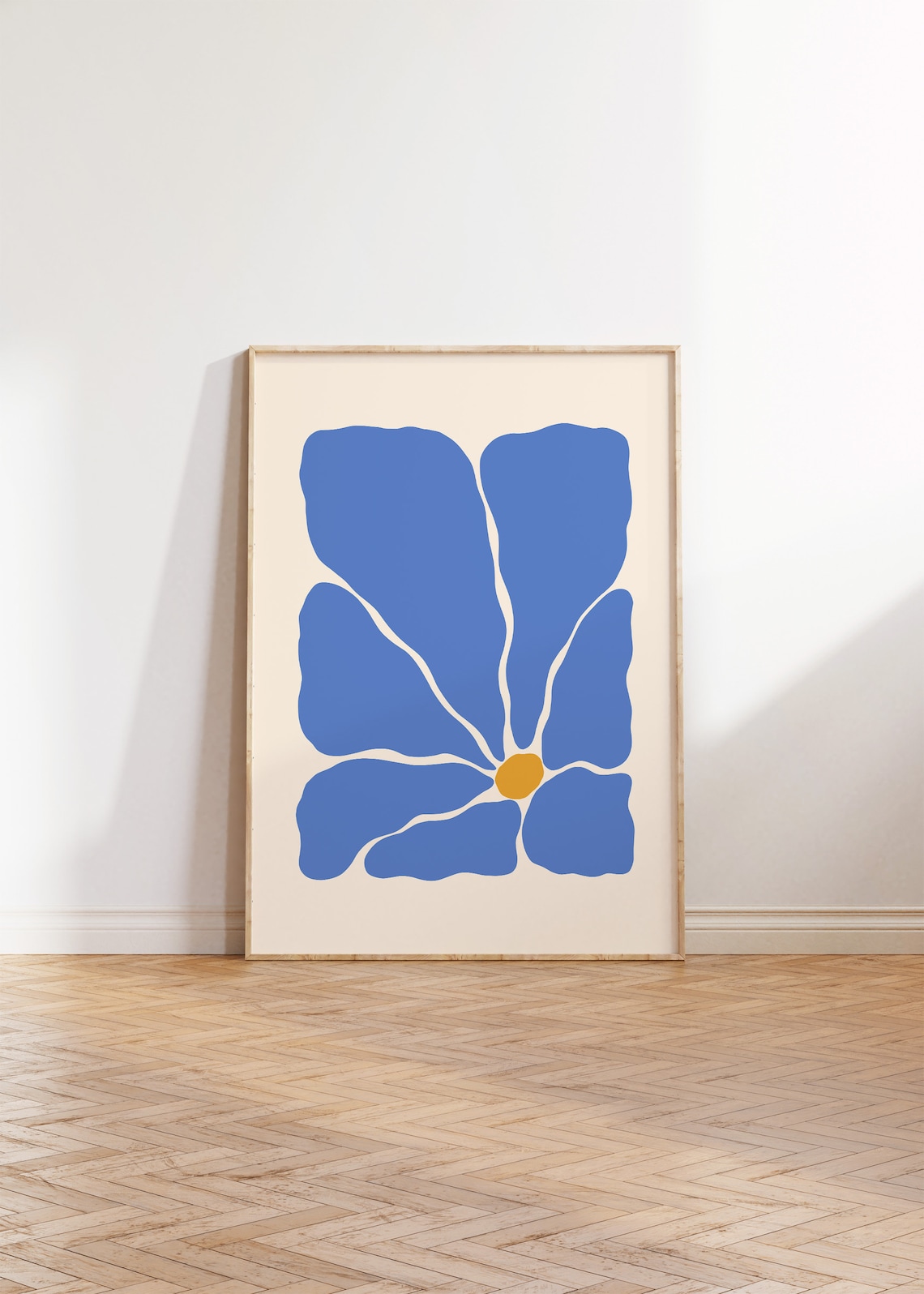 Blue Abstract Groovy Flower Matisse Style Modern Botanical Poster - Image 2