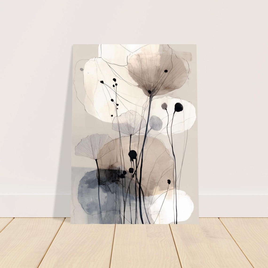 Neutral Floral Abstract Art Beige Botanical Line Drawing Wall Art