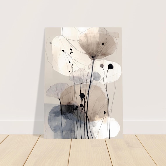 Neutral Floral Abstract Art Beige Botanical Line Drawing Wall Art