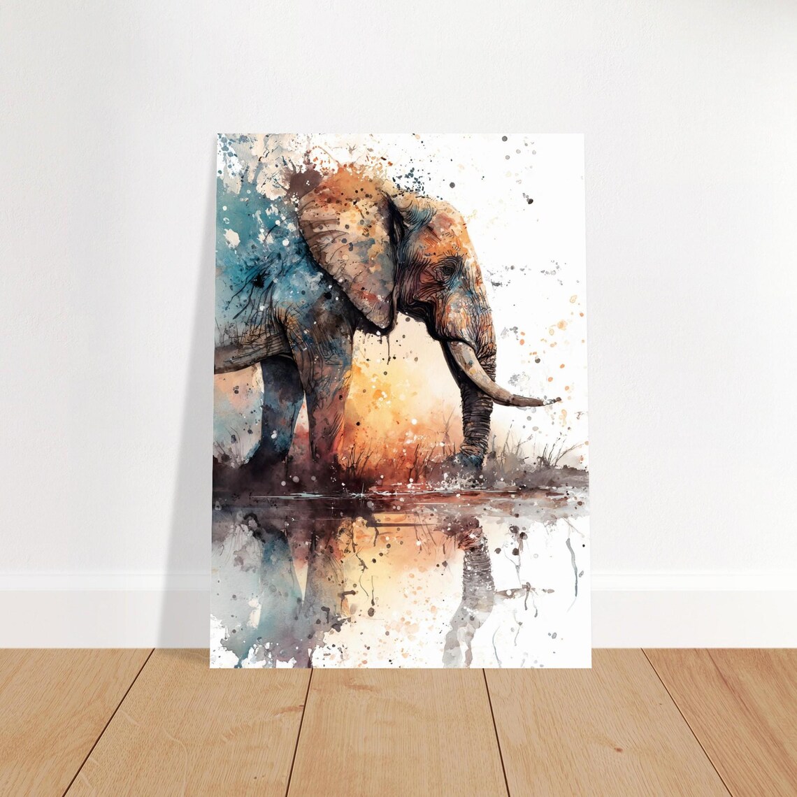 African Elephant Watercolor Splash Wildlife Painting Safari Print