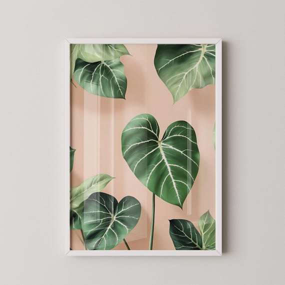 Green Anthurium Leaf Print Moody Tropical Home Decor