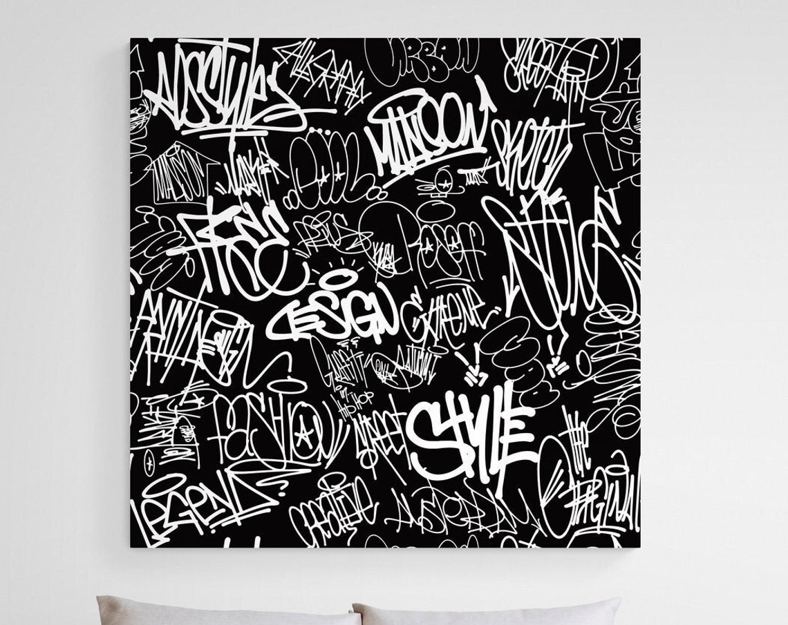 Black and White Graffiti Tags Urban Street Art Monochrome Poster