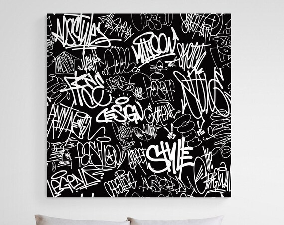 Black and White Graffiti Tags Urban Street Art Monochrome Poster