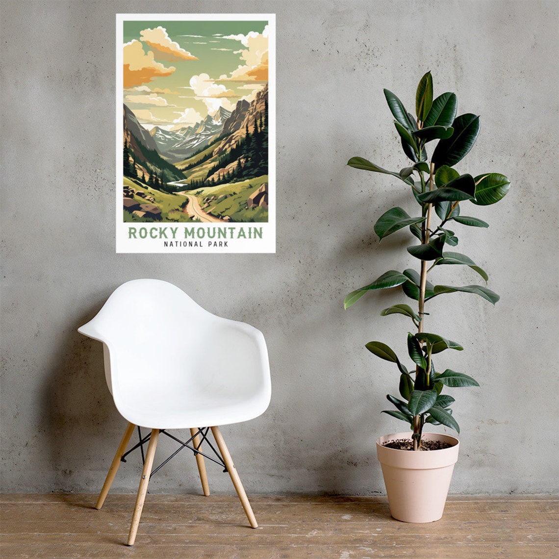 Rocky Mountain National Park Alpine Valley Peaks Vintage Travel Poster - Image 2