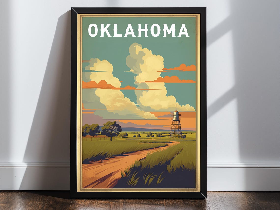 Oklahoma Vintage Travel Poster Print Wall Art Gift Idea Home Decor