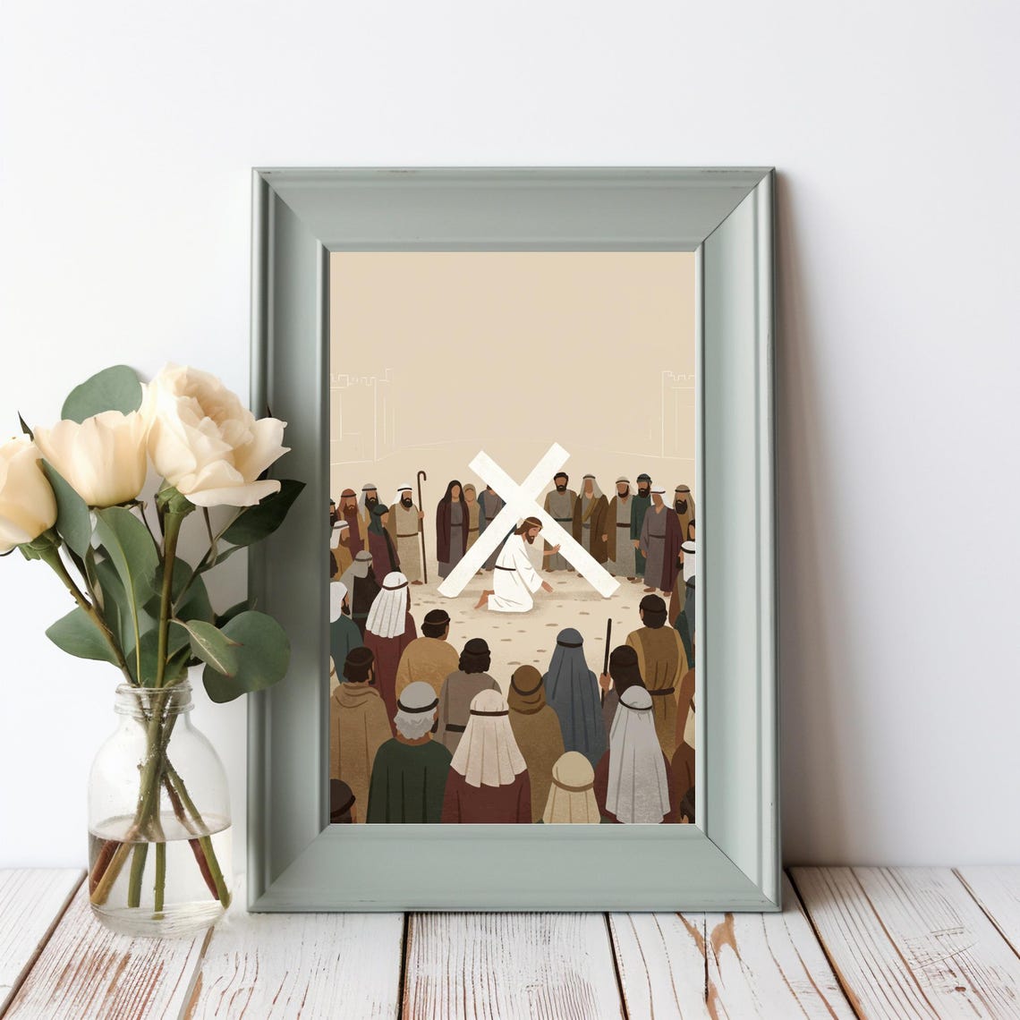 Jesus Fallen Under the Cross Before the Crowd Christian Poster