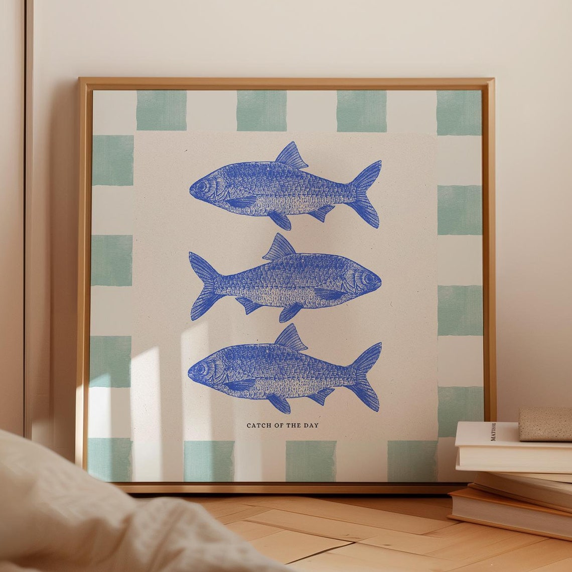 Catch Of The Day Three Blue Fish Coastal Kitchen Decor Poster