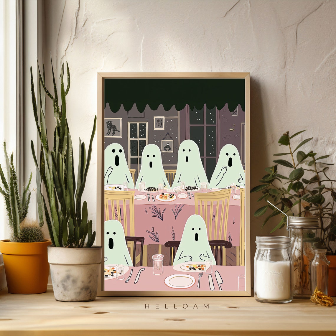 Cute Ghosts Dinner Party Table Spooky Sweet Vintage Halloween Wall Art