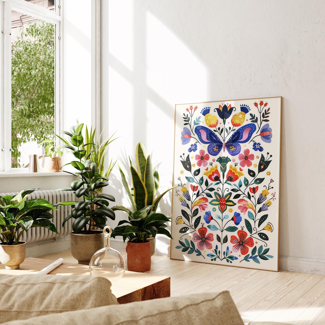 Folk Art Floral Nordic Pattern Art Print - Image 3