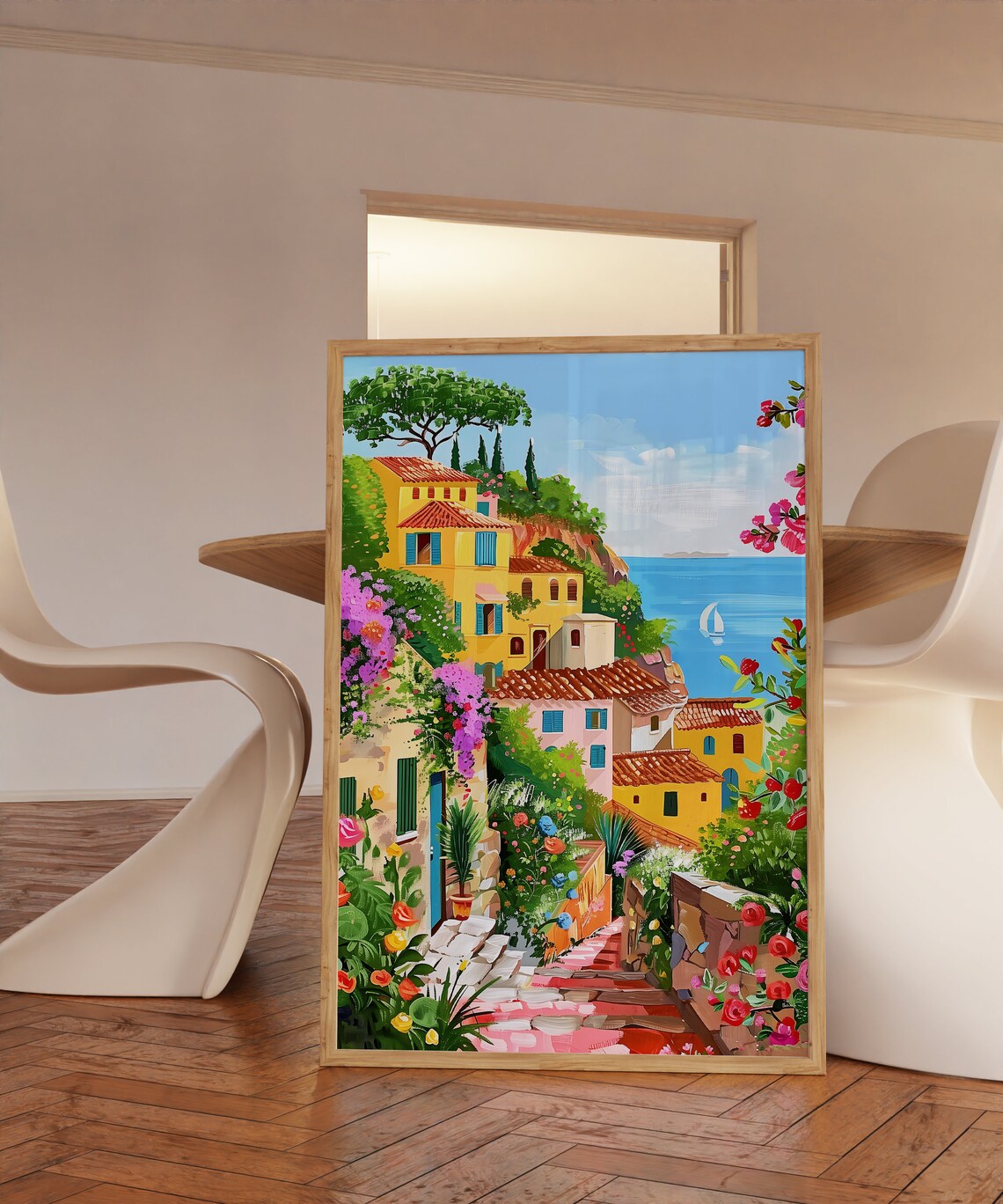 Sicily Italy Coastal Village Flower Lane Mediterranean Art Print - Image 3