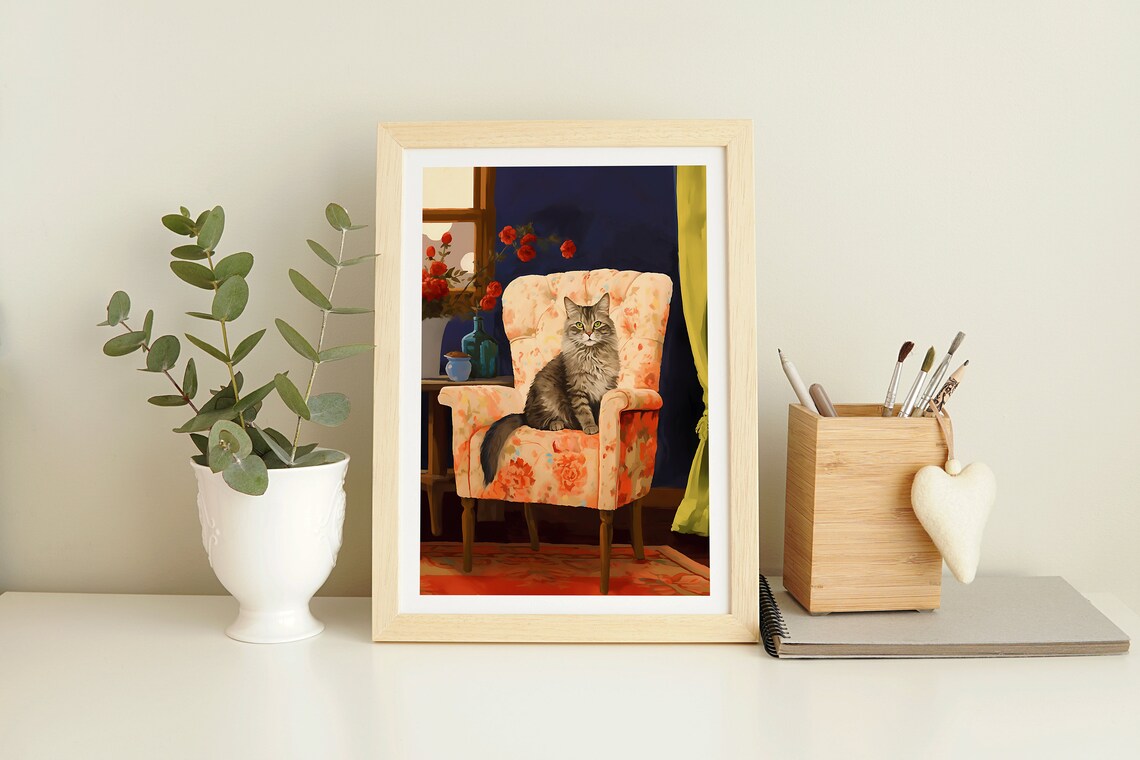 Norwegian Forest Cat Sitting Cat Illustration Art Print - Image 2