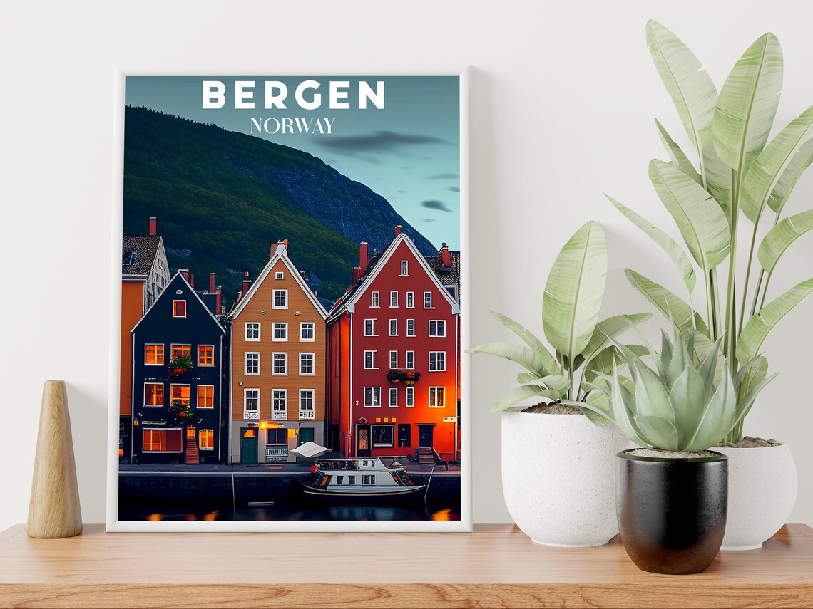 Bergen Travel Illustration, Norway Cityscape Art Print - Image 2