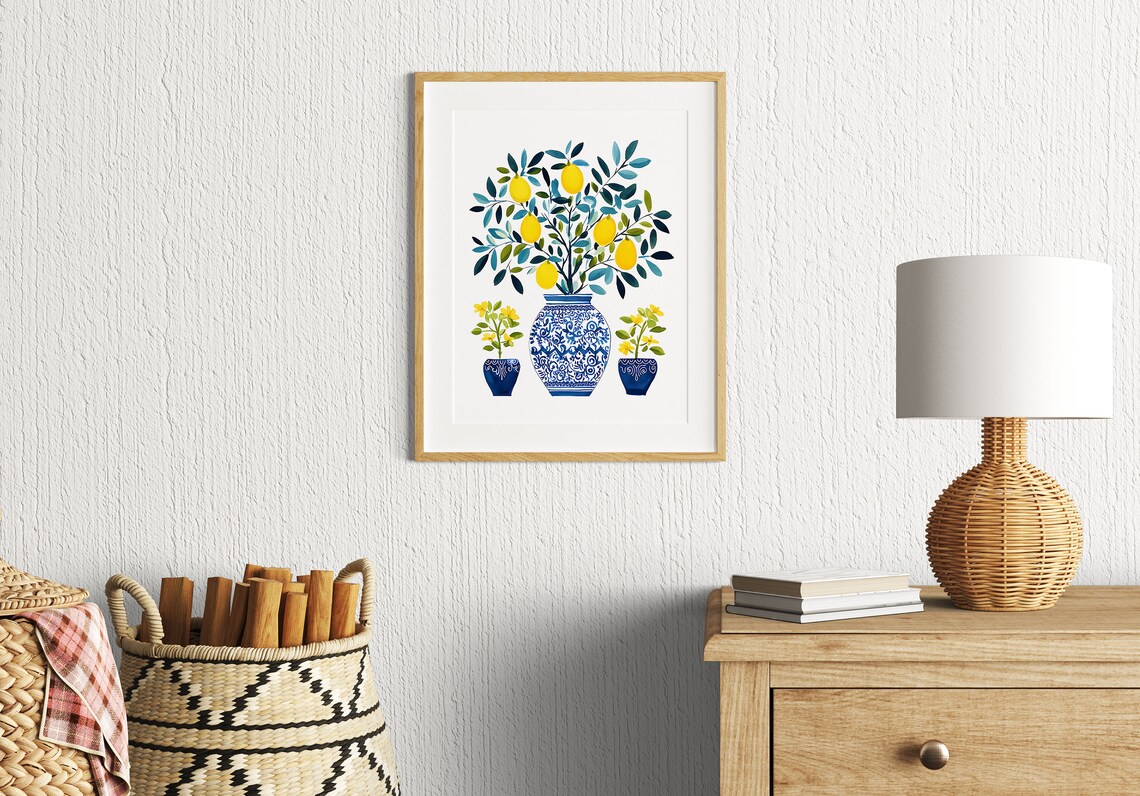 Lemon and Olive Vase, Bohemian Farmhouse Art Print - Image 2