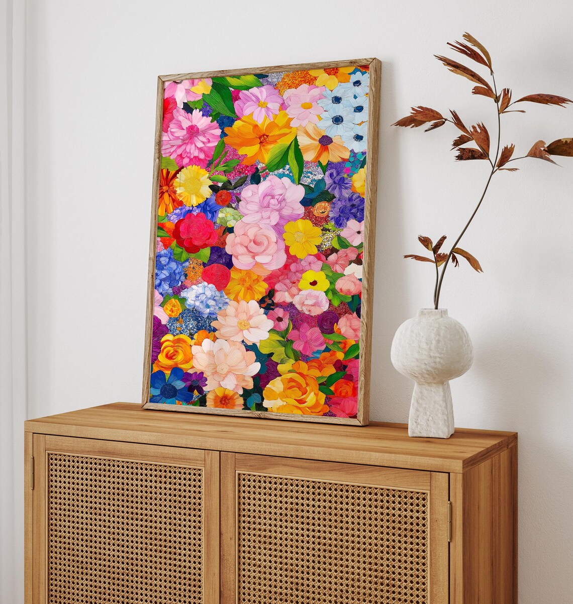 Colorful Garden Flower Bouquet With Roses And Dahlias Art Print - Image 2