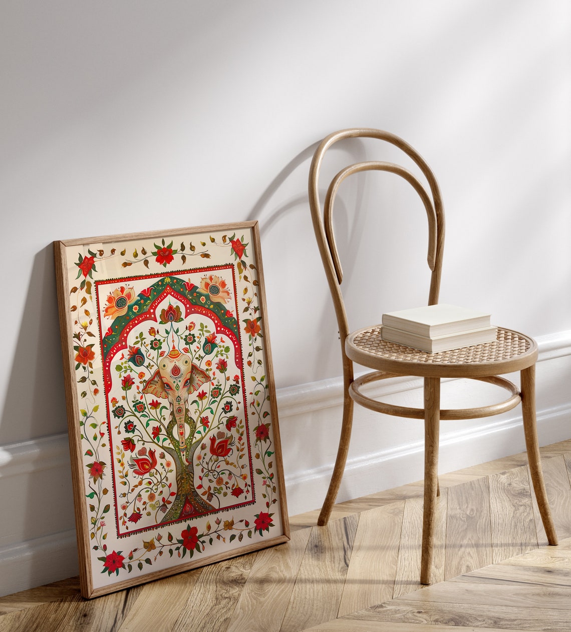 Indian Elephant Floral Mandala Traditional Boho Style Decor Wall Art - Image 2