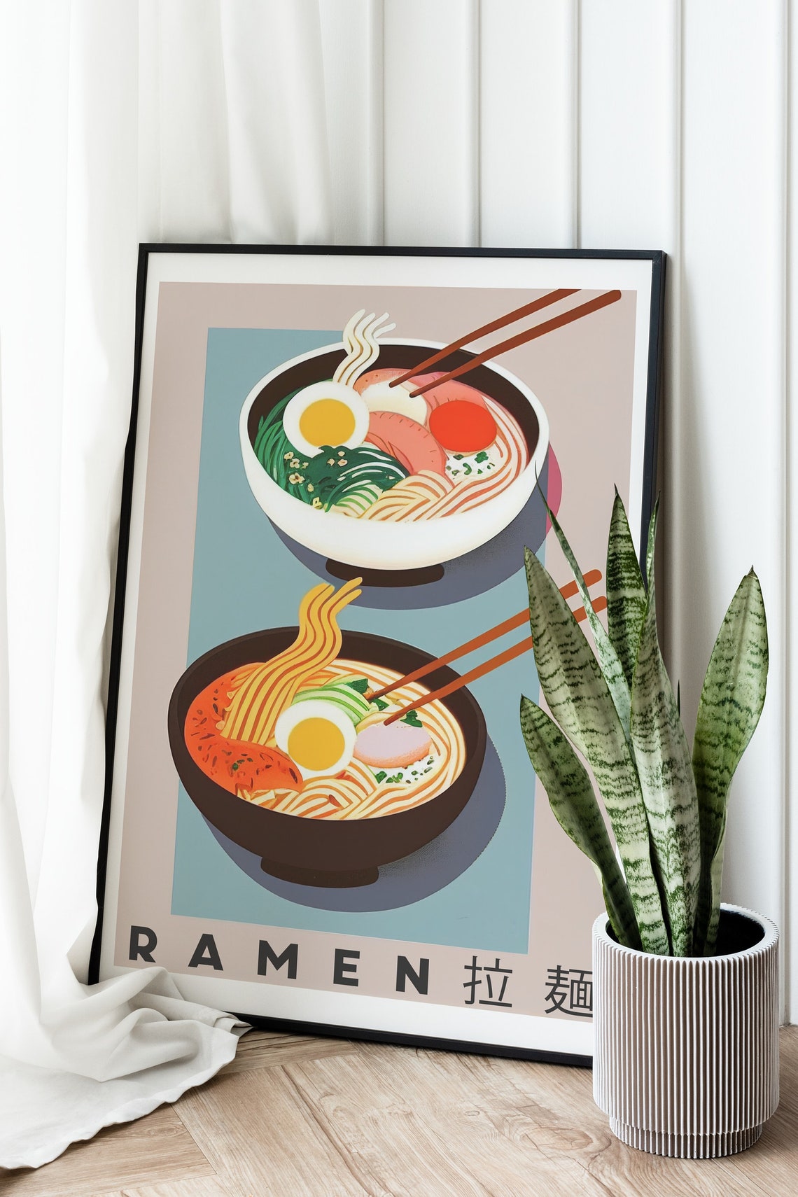 Ramen Noodle Bowl Chopsticks Retro Japanese Food Illustration Poster - Image 3