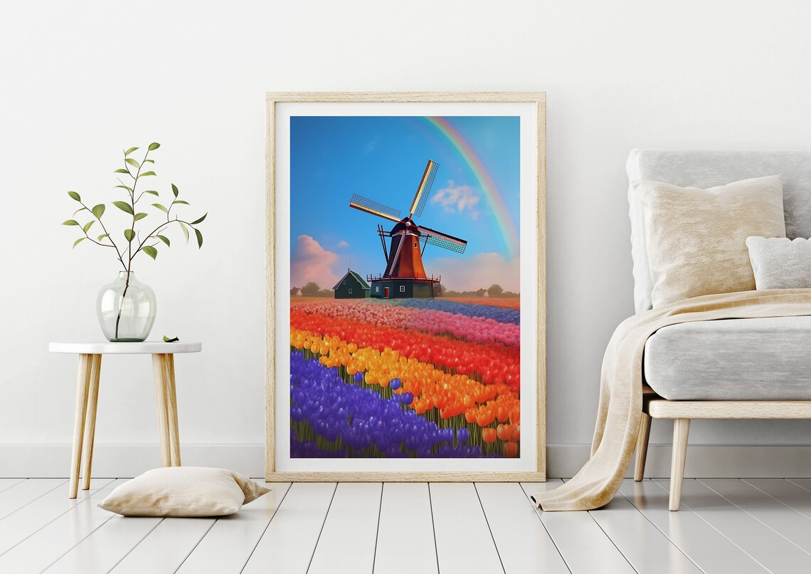 Amsterdam Windmill Art Print, Holland Landscape - Image 2