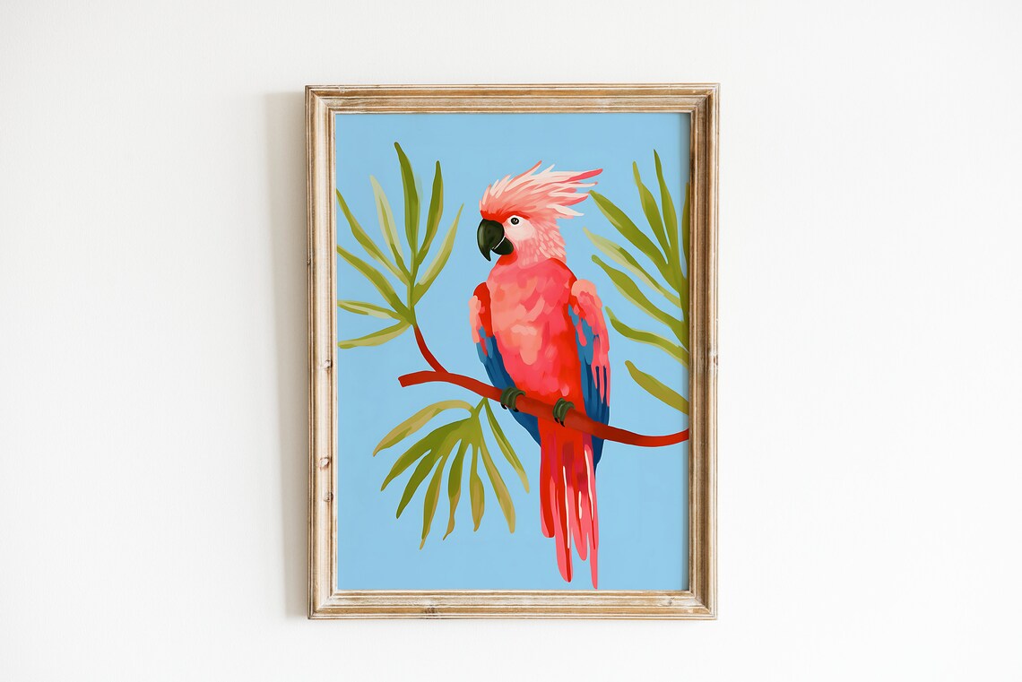 Pink Parrot Print, Colorful Nursery Wall Art - Image 2