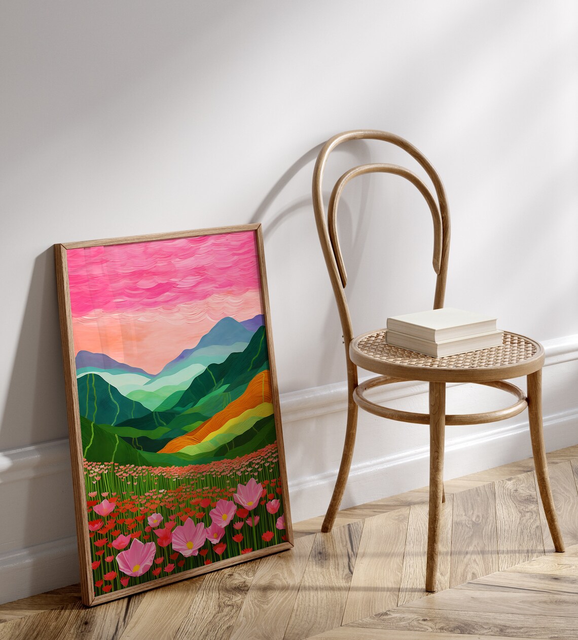 Pink Wildflower Meadow Illustration Art Print - Image 3