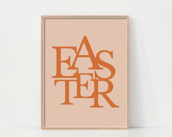 Easter Typography Peach Orange Minimalist Spring Holiday Decor Wall Art