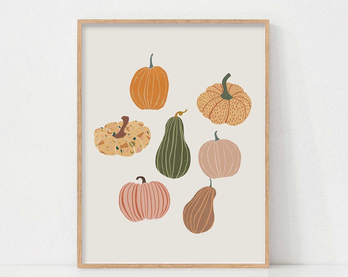 Autumn Pumpkin Boho Art Print, Halloween Decor