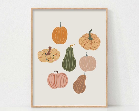 Autumn Pumpkin Boho Art Print, Halloween Decor