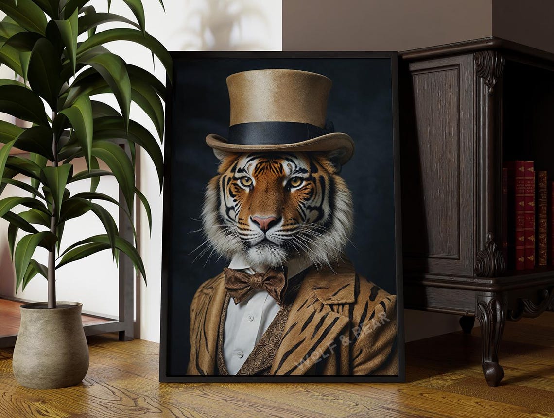 Tiger In Suit With Top Hat Portrait Altered Wall Art