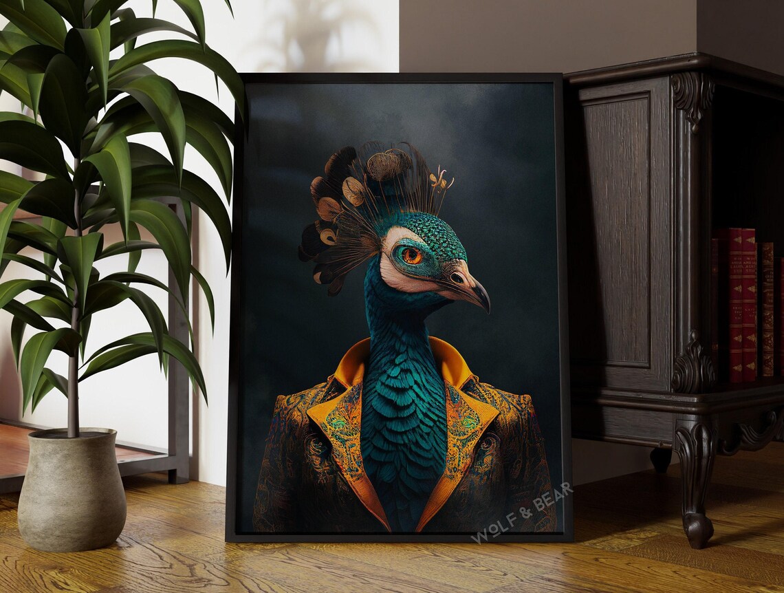 Peacock Portrait, Altered Vintage Art Print