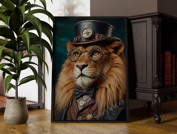 Steampunk Lion Altered Portrait Art Print